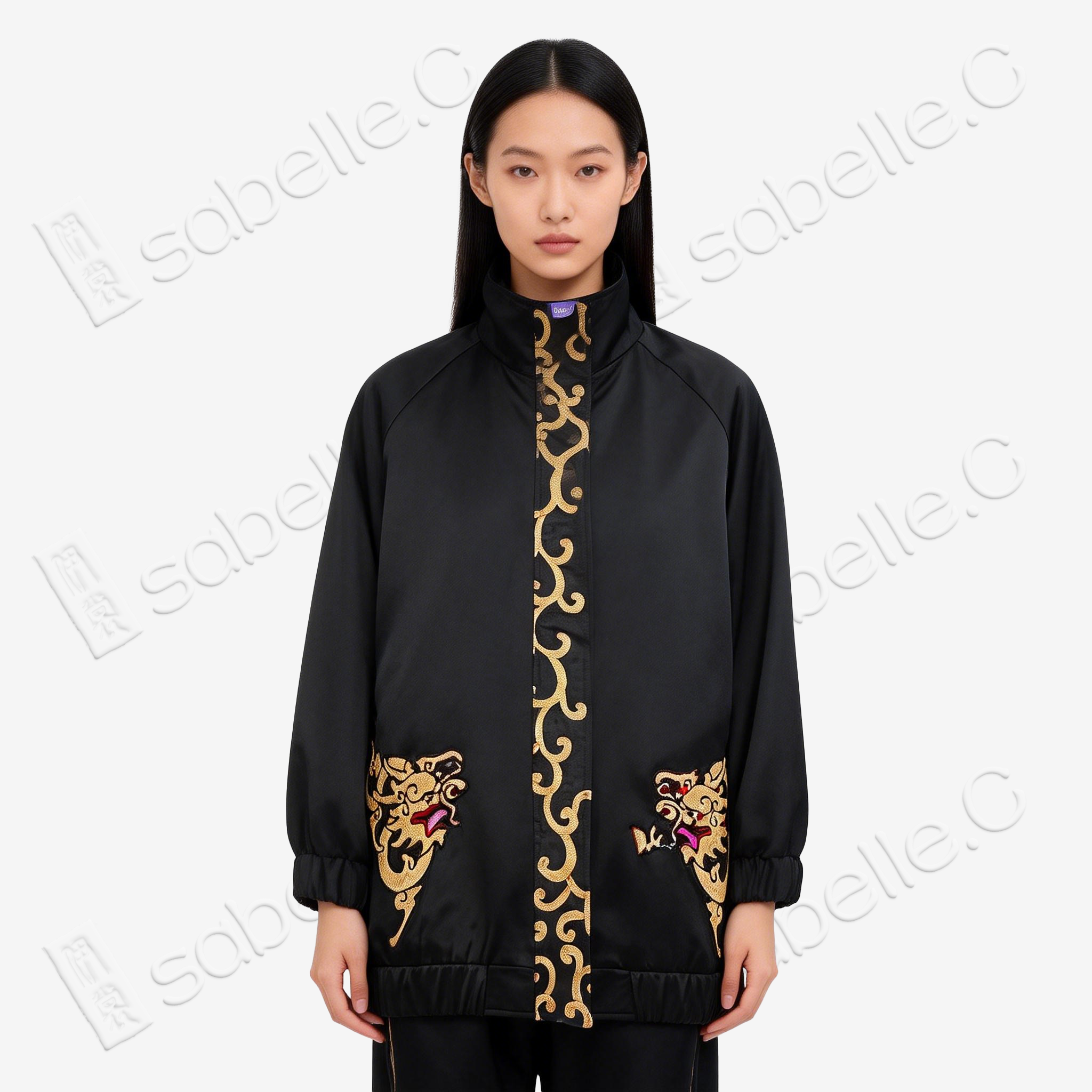 Vintage Embroidery Black Bomber Jacket