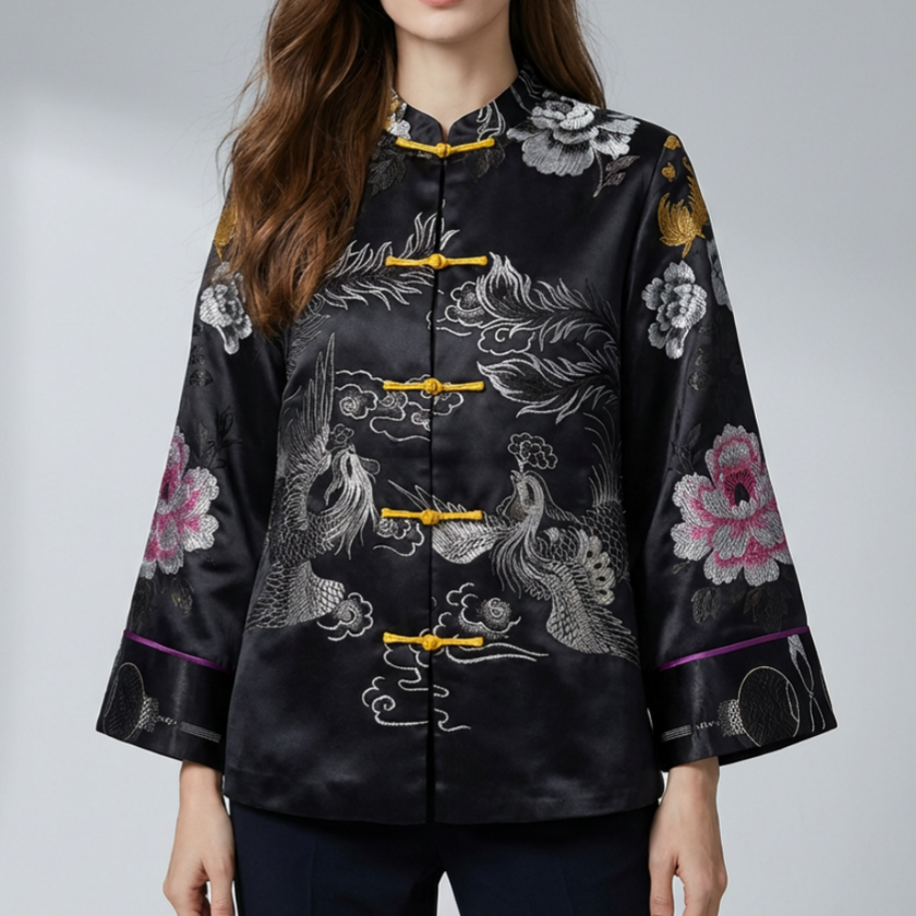 Silk Satin Oriental Mandarin Collar Jacket