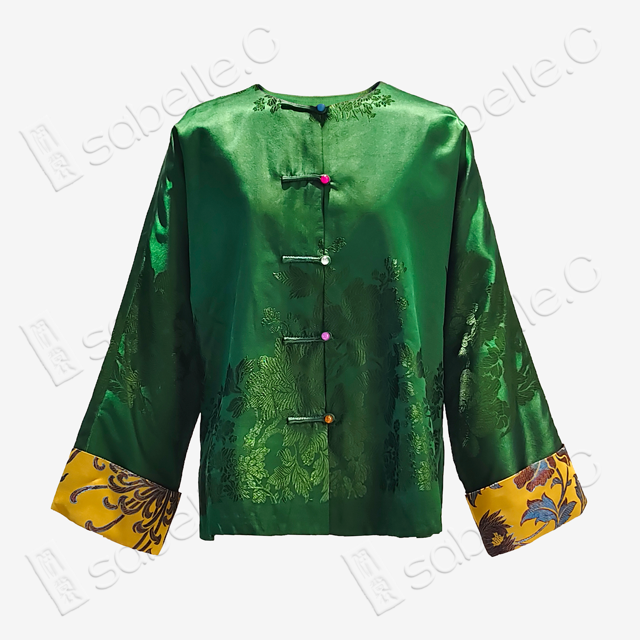 Silk Satin Jacker with Song Brocade Cuffs