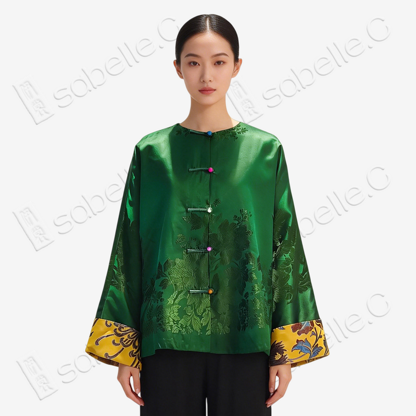 Silk Satin Jacker with Song Brocade Cuffs