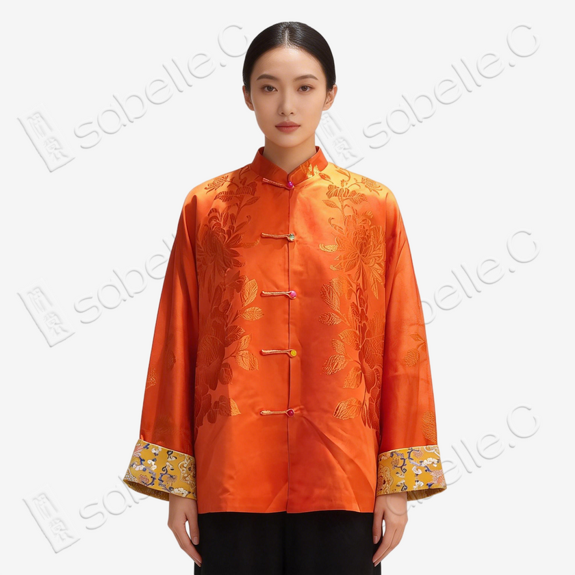 Silk Satin Jacket with Song Brocade Cuffs