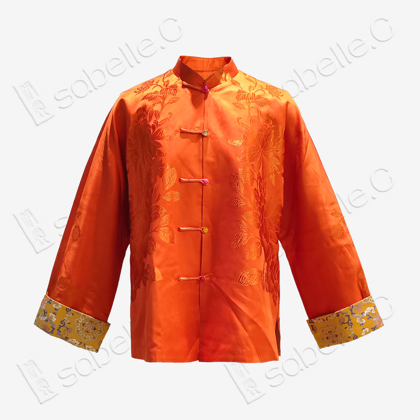 Silk Satin Jacket with Song Brocade Cuffs