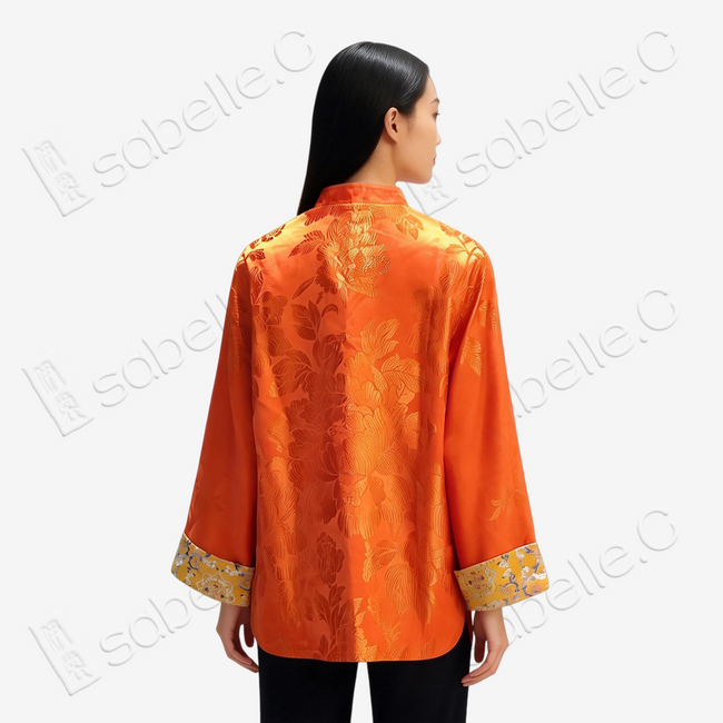 Silk Satin Jacket with Song Brocade Cuffs