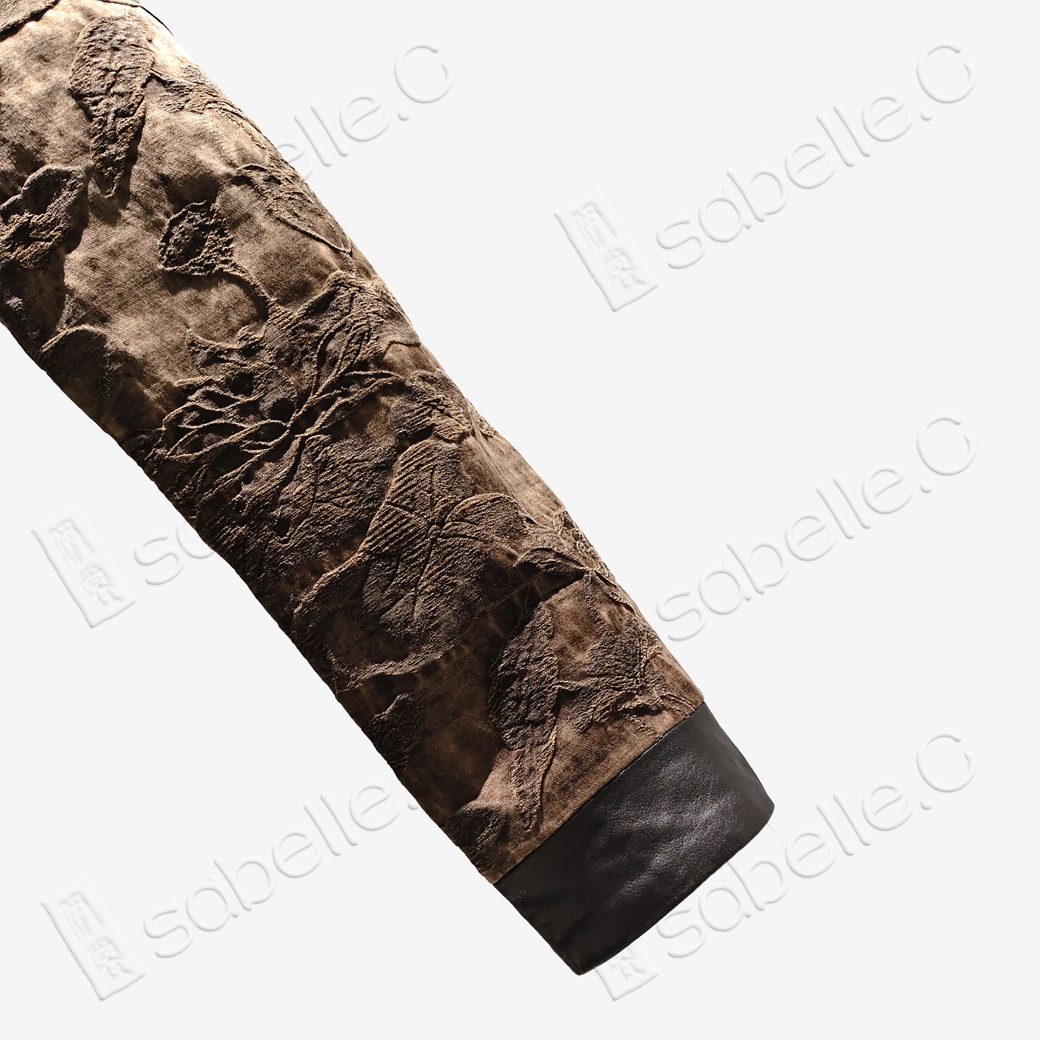 Vintage Textured Midi Coat with Leather Ruffle Trim