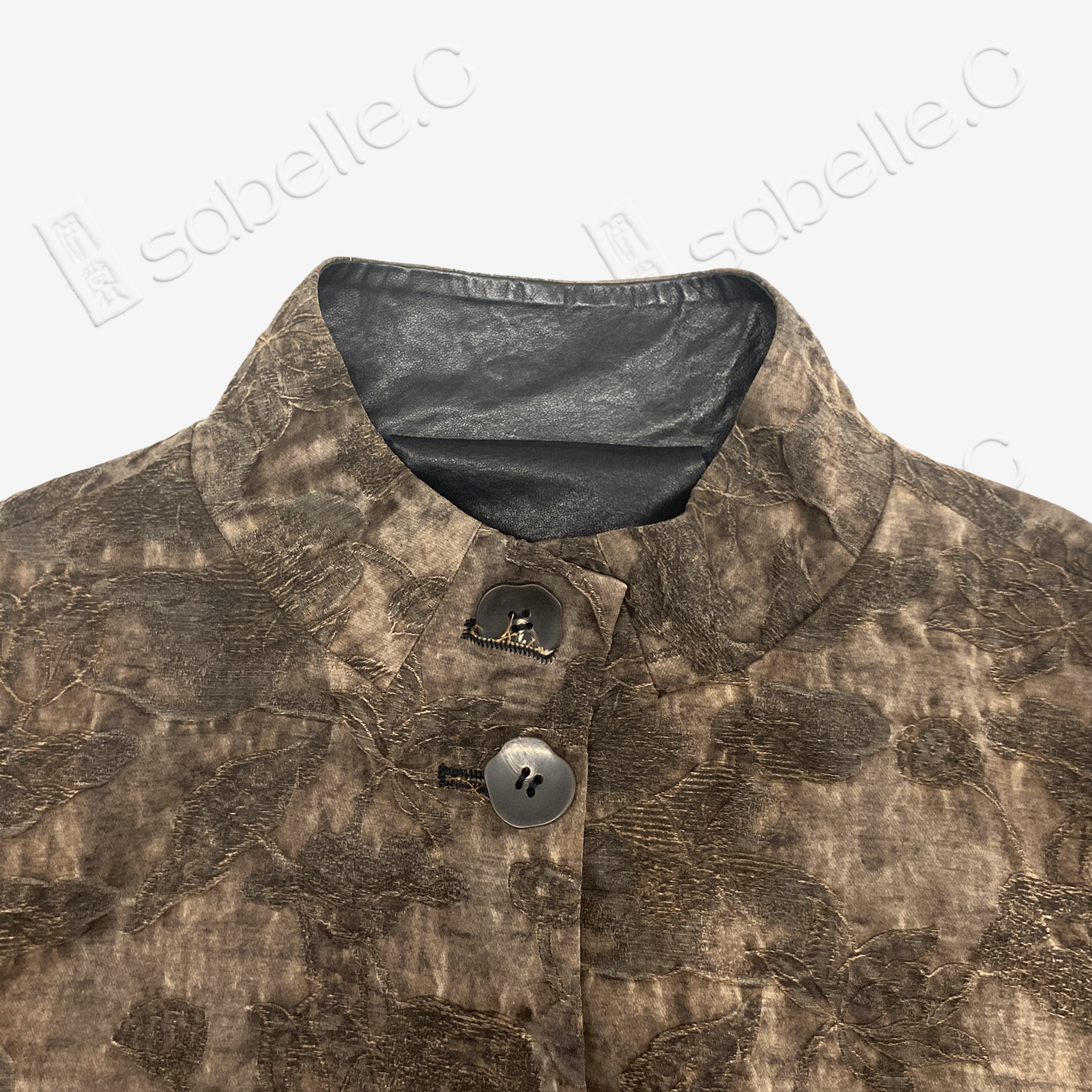 Vintage Textured Midi Coat with Leather Ruffle Trim