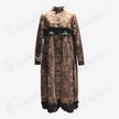 Vintage Textured Midi Coat with Leather Ruffle Trim