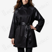 Gambiered Canton Silk Leather Belted Trench Coat