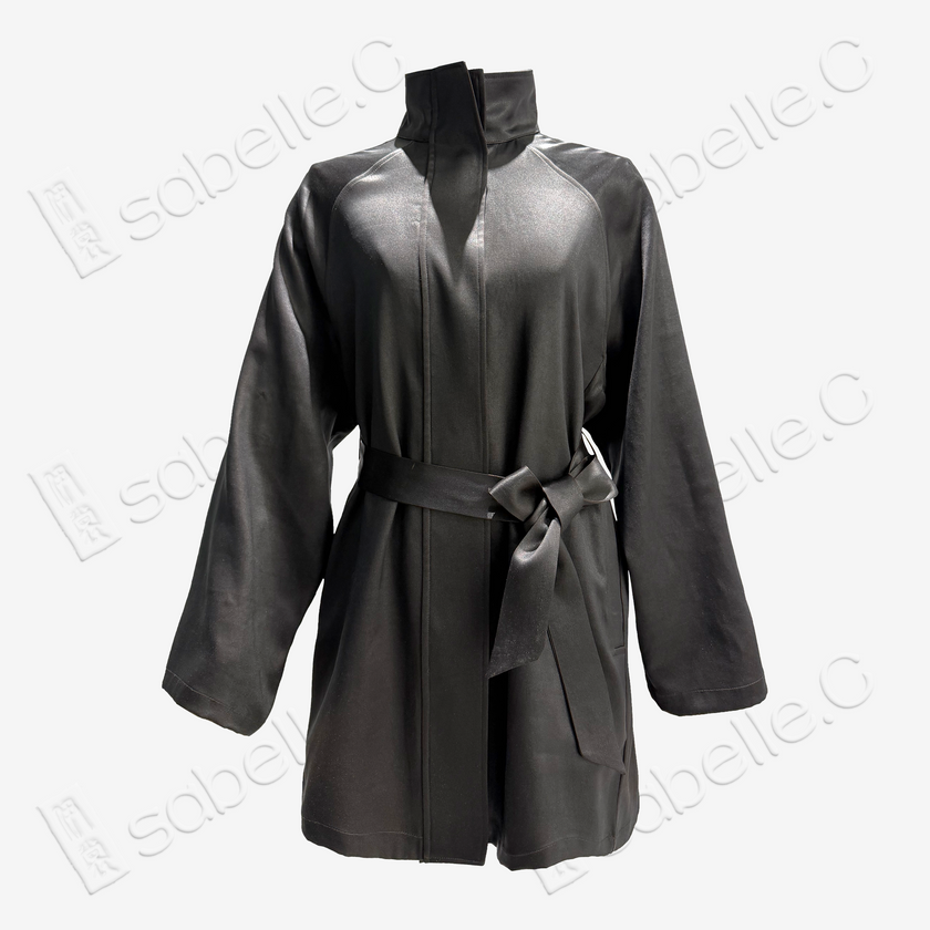 Gambiered Canton Silk Leather Belted Trench Coat