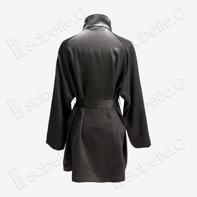 Gambiered Canton Silk Leather Belted Trench Coat