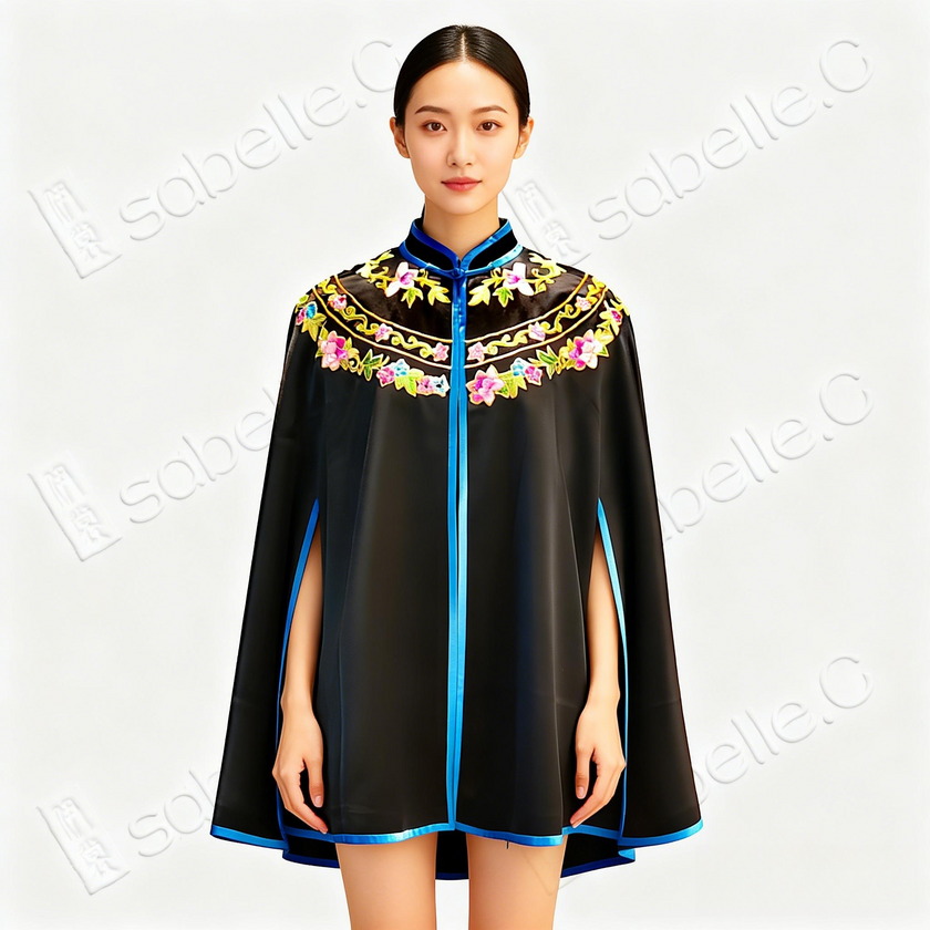 Embroidered Silk Satin Cape Jacket