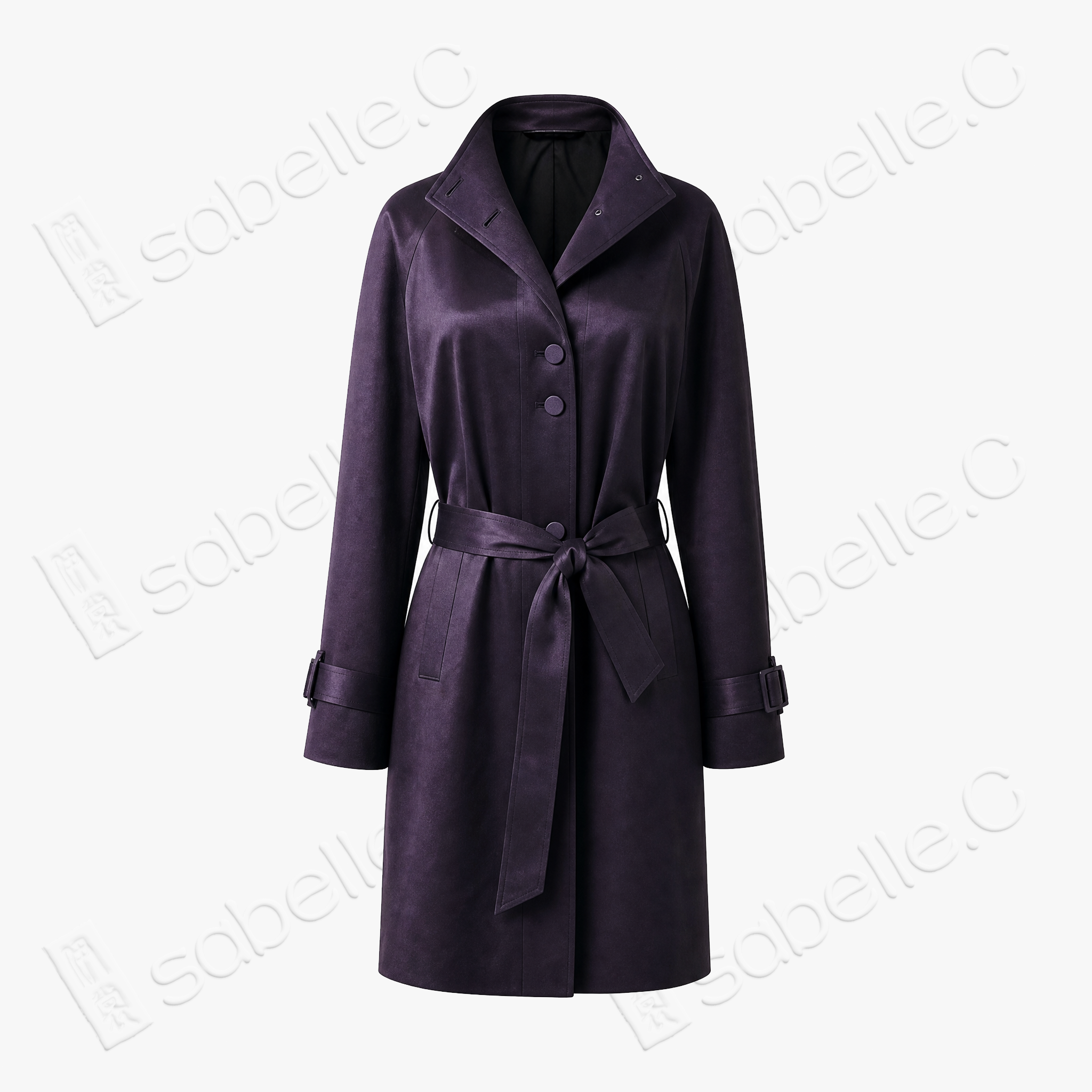 Gambiered Canton Silk Leather Belted Trench Coat - 皮子料香雲紗外套