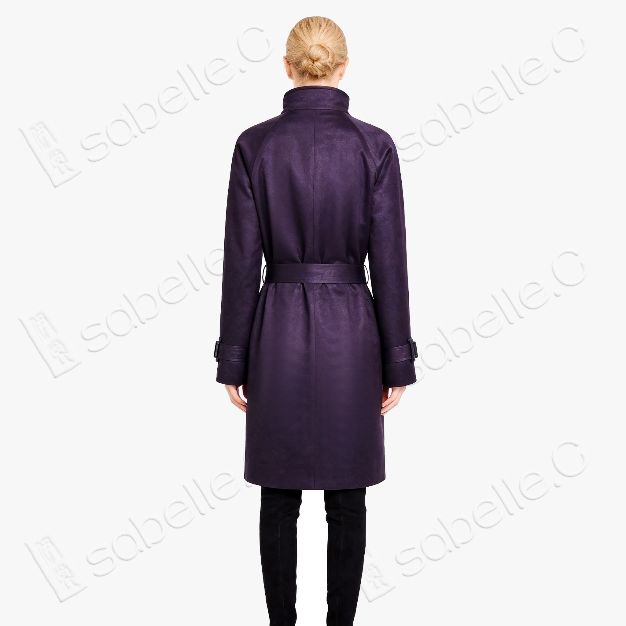 Gambiered Canton Silk Leather Belted Trench Coat - 皮子料香雲紗外套