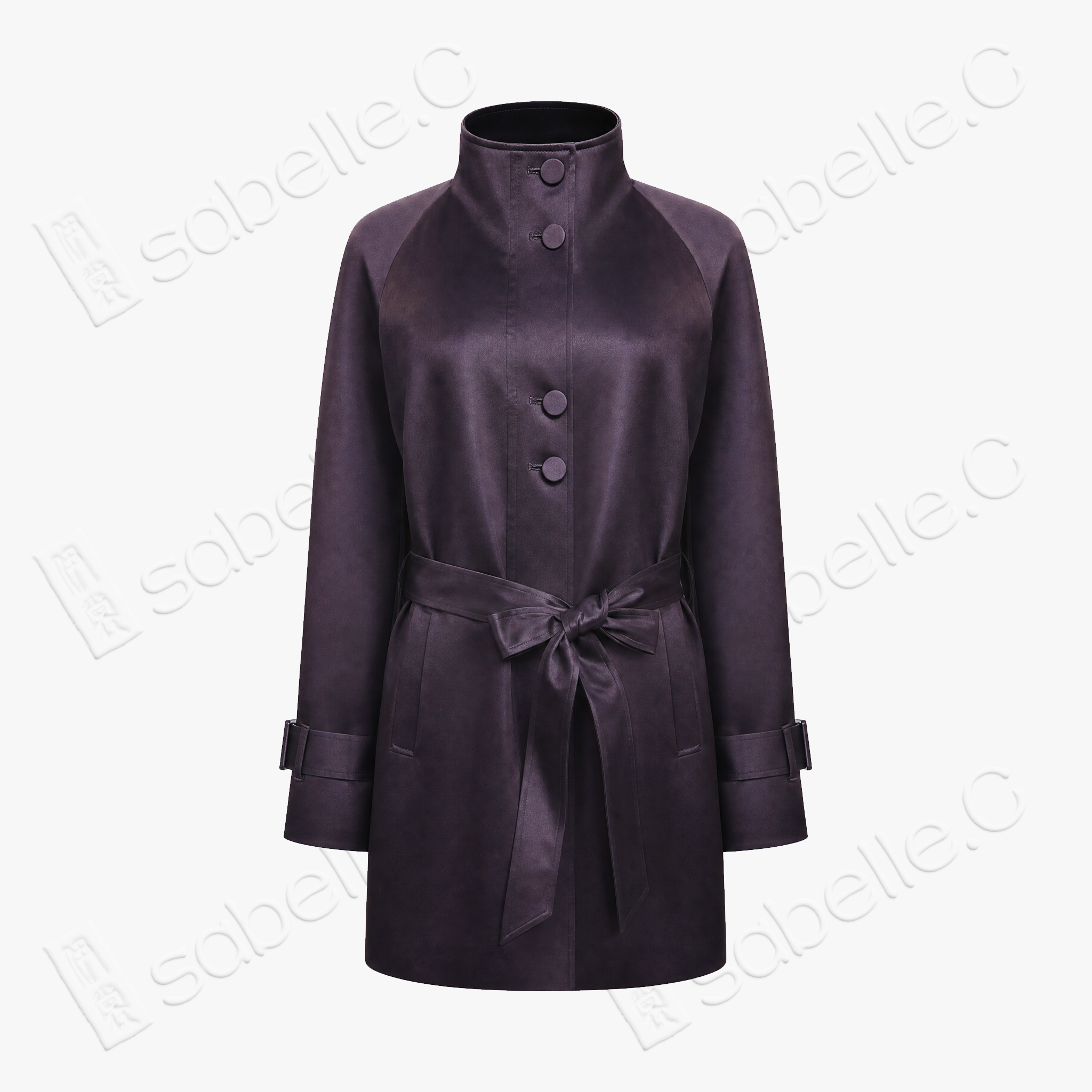Gambiered Canton Silk Leather Belted Trench Coat - 皮子料香雲紗外套