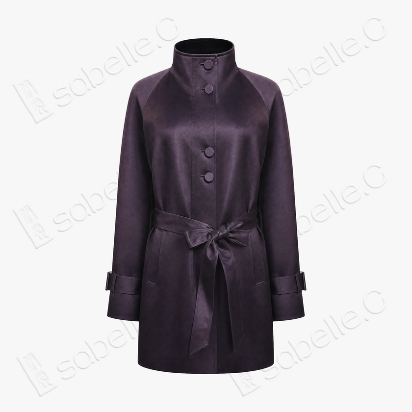 Gambiered Canton Silk Leather Belted Trench Coat - 皮子料香雲紗外套