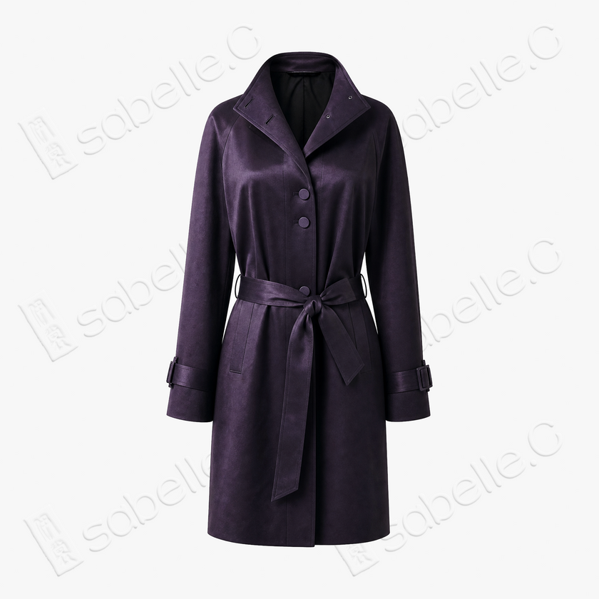 Gambiered Canton Silk Leather Belted Trench Coat - 皮子料香雲紗外套