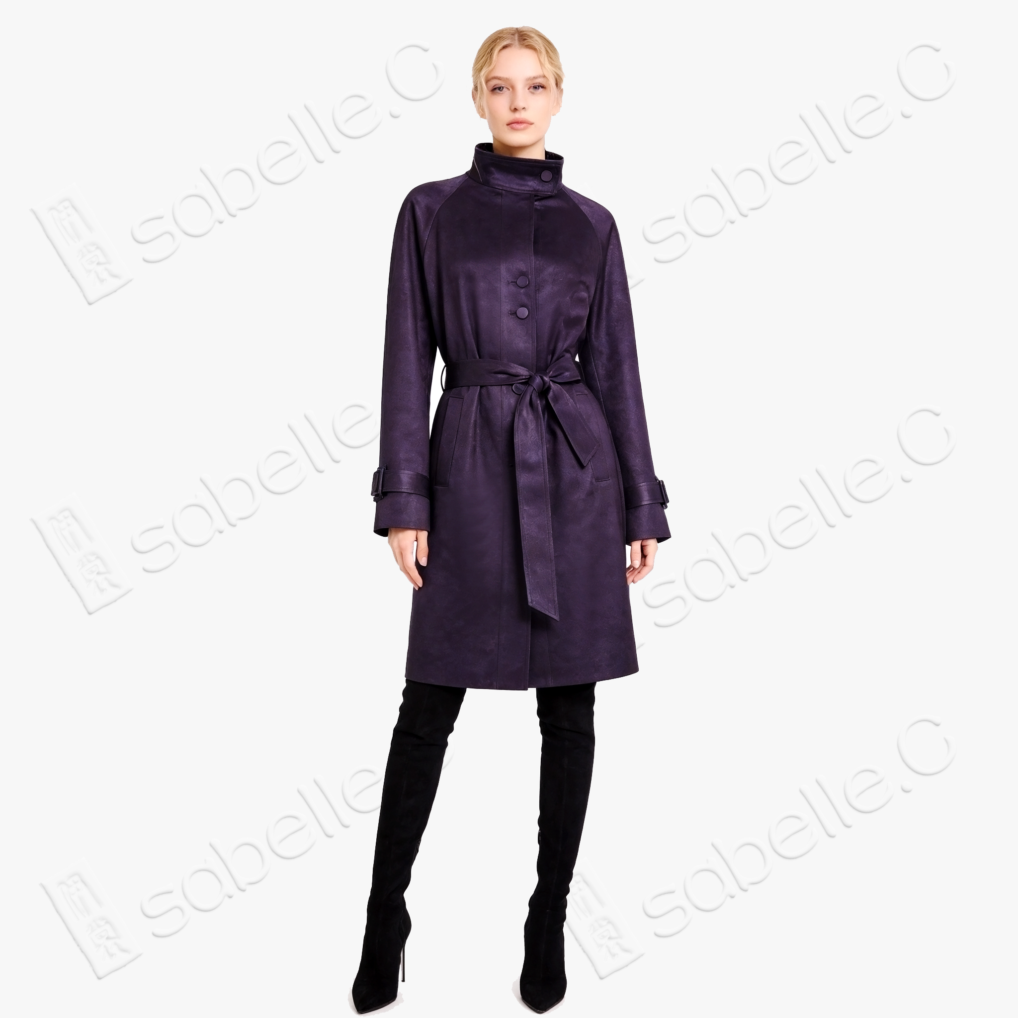Gambiered Canton Silk Leather Belted Trench Coat - 皮子料香雲紗外套