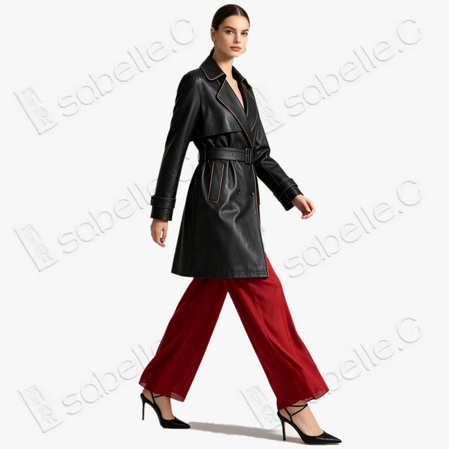 Leather‑Finish Gambiered Canton Silk Trench Coat - 重緞香雲紗風衣外套