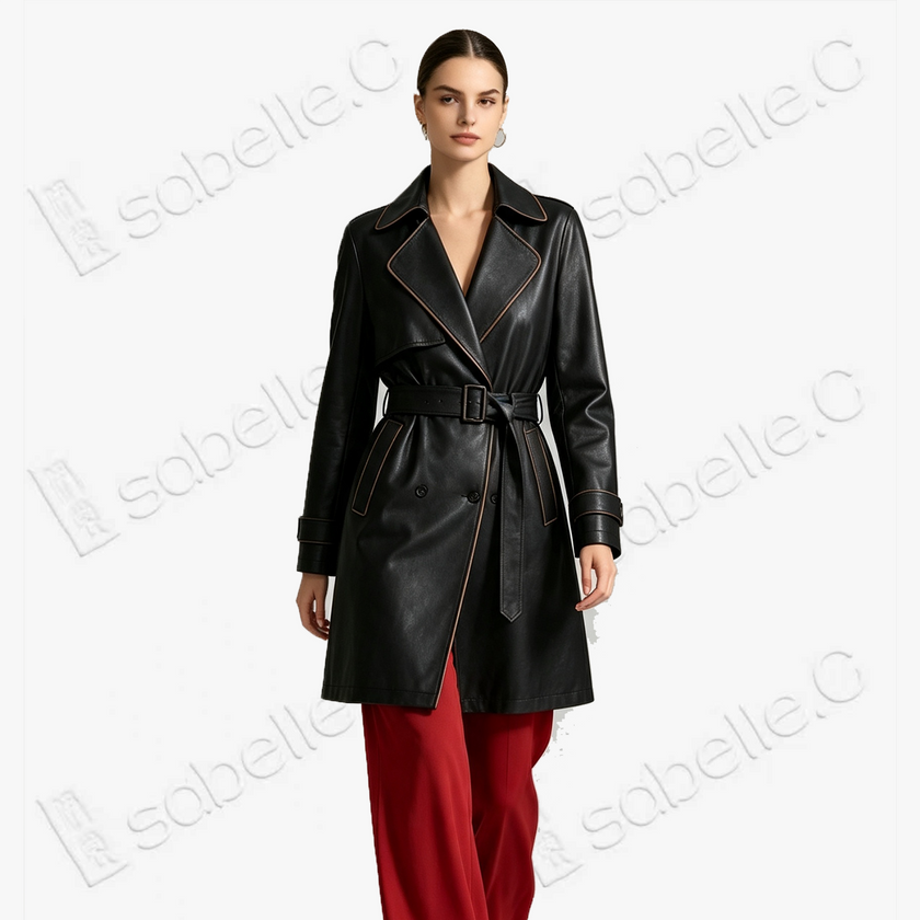 Leather‑Finish Gambiered Canton Silk Trench Coat - 重緞香雲紗風衣外套