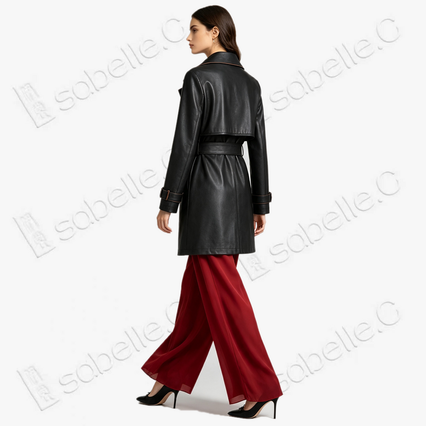 Leather‑Finish Gambiered Canton Silk Trench Coat - 重緞香雲紗風衣外套