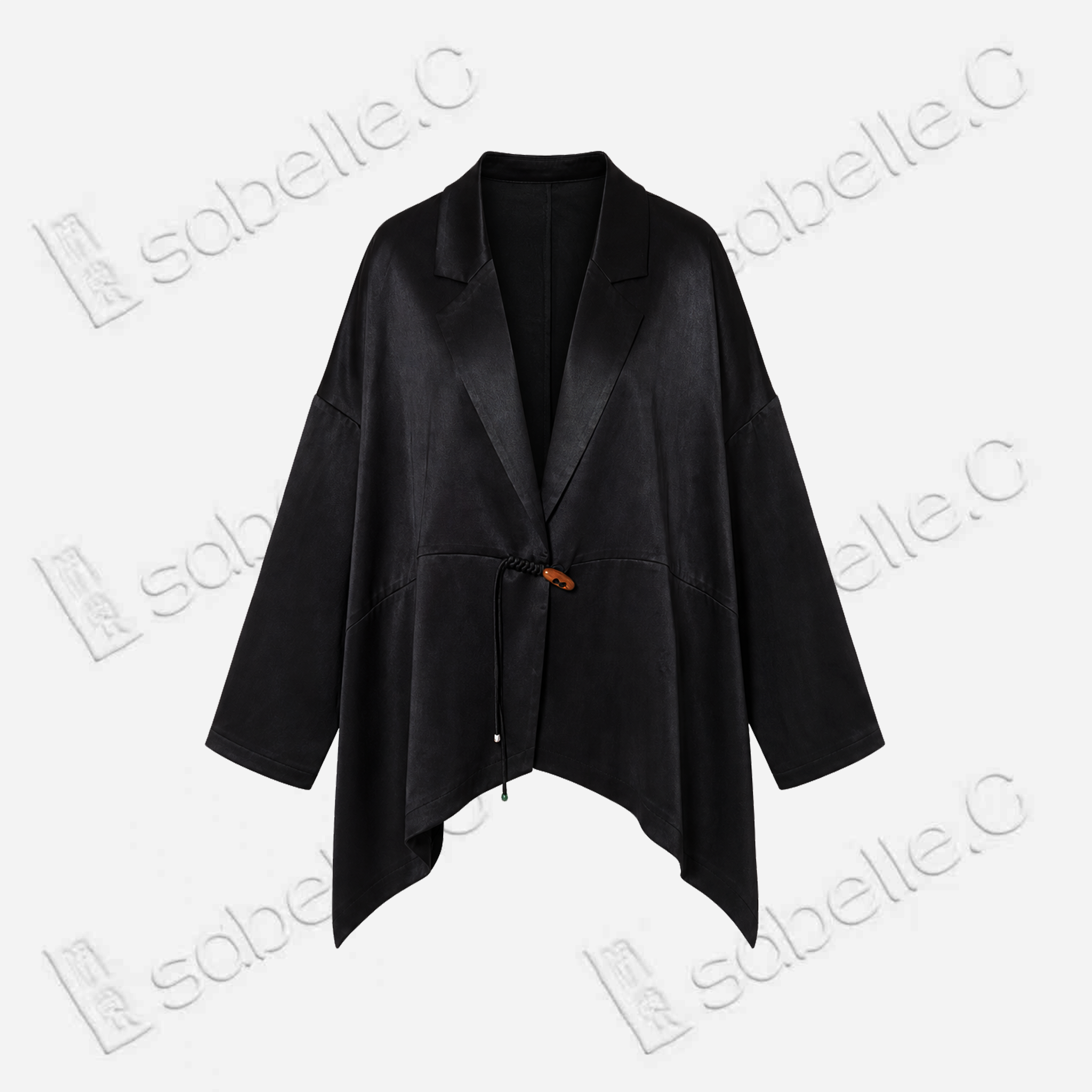 Leather‑Finish Gambiered Canton Silk Curved‑Hem Jacket - 皮子料香雲紗外套