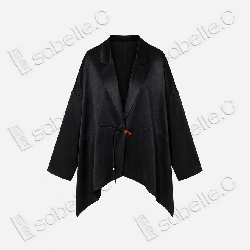 Leather‑Finish Gambiered Canton Silk Curved‑Hem Jacket - 皮子料香雲紗外套