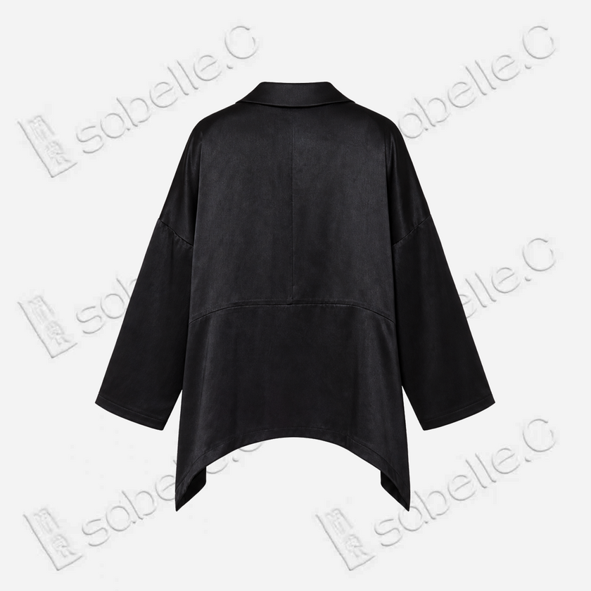 Leather‑Finish Gambiered Canton Silk Curved‑Hem Jacket - 皮子料香雲紗外套