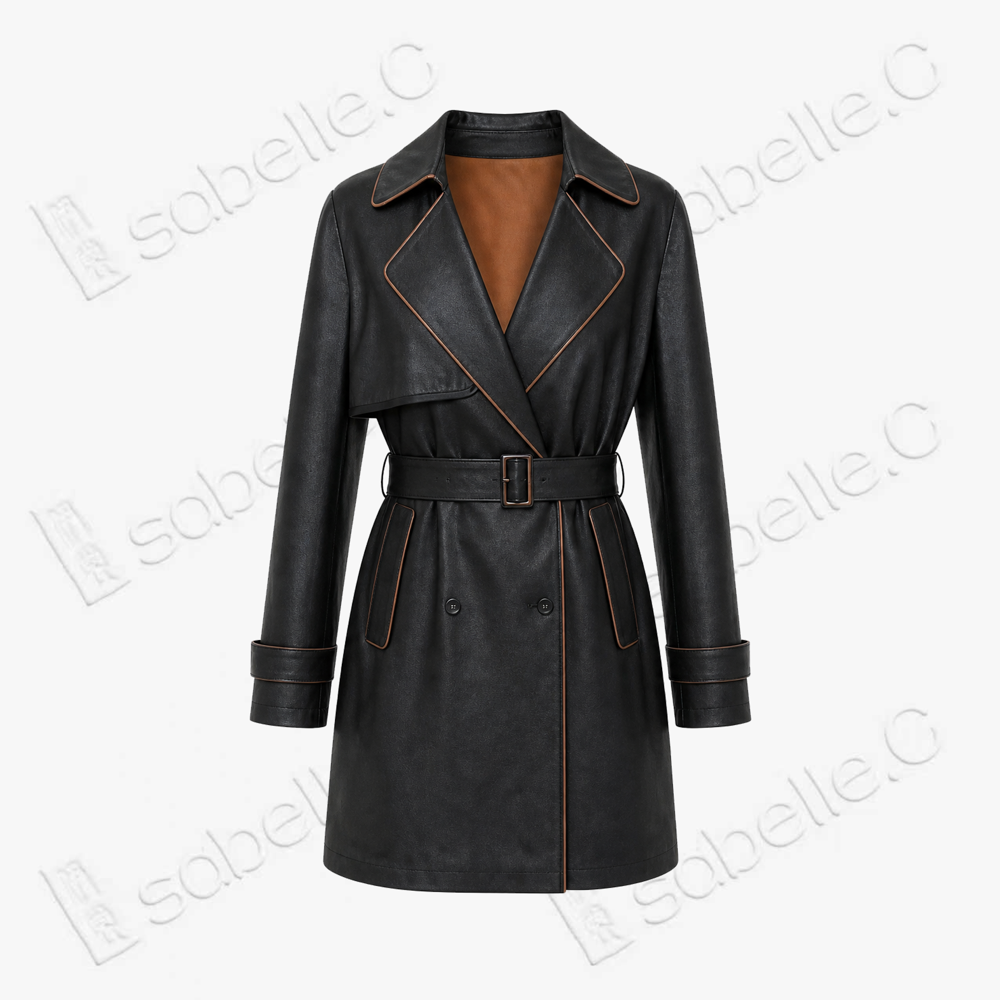 Leather‑Finish Gambiered Canton Silk Trench Coat - 重緞香雲紗風衣外套