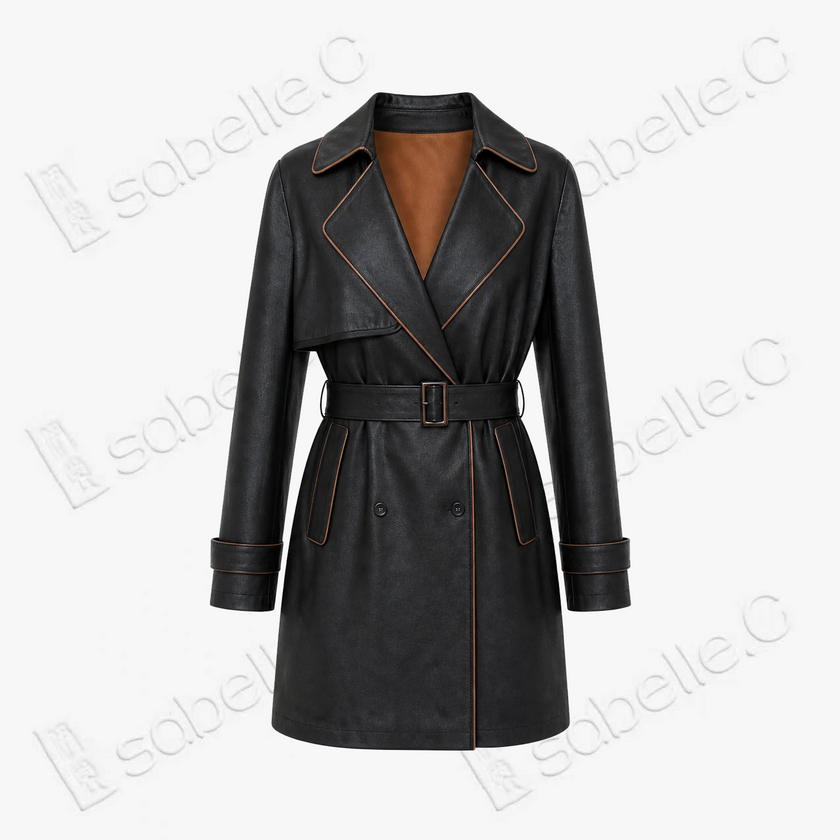 Leather‑Finish Gambiered Canton Silk Trench Coat - 重緞香雲紗風衣外套
