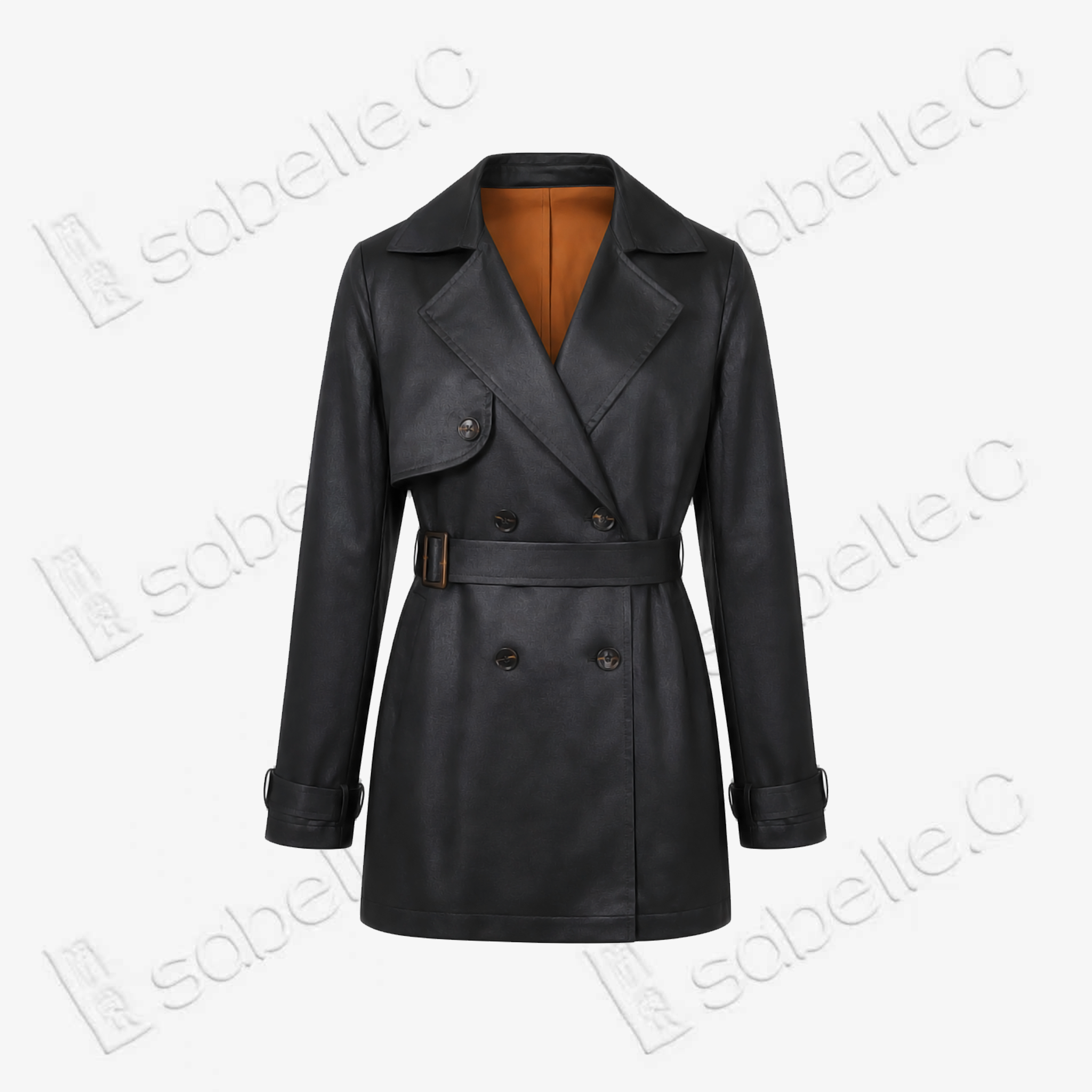 Leather‑Finish Gambiered Canton Silk Trench Coat - 重緞香雲紗風衣外套