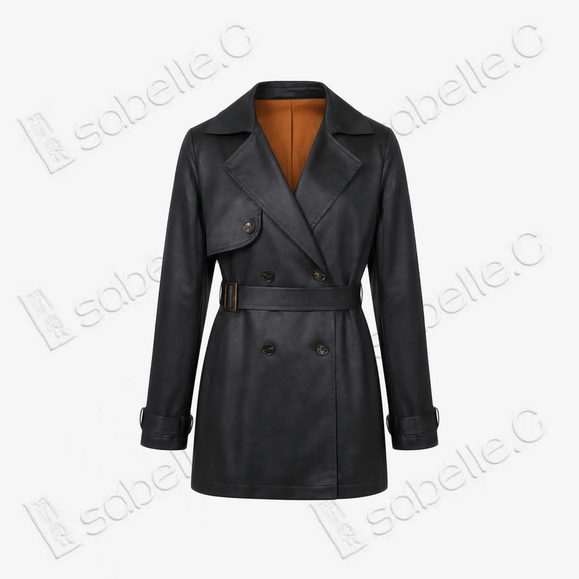 Leather‑Finish Gambiered Canton Silk Trench Coat - 重緞香雲紗風衣外套