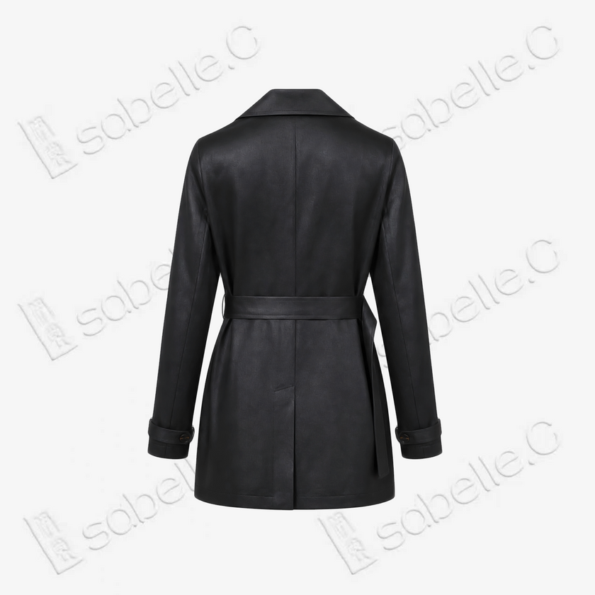 Leather‑Finish Gambiered Canton Silk Trench Coat - 重緞香雲紗風衣外套