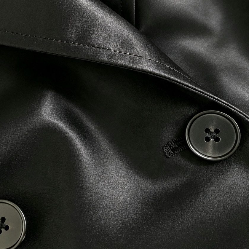 Leather‑Finish Gambiered Canton Silk Trench Coat - 重緞香雲紗風衣外套