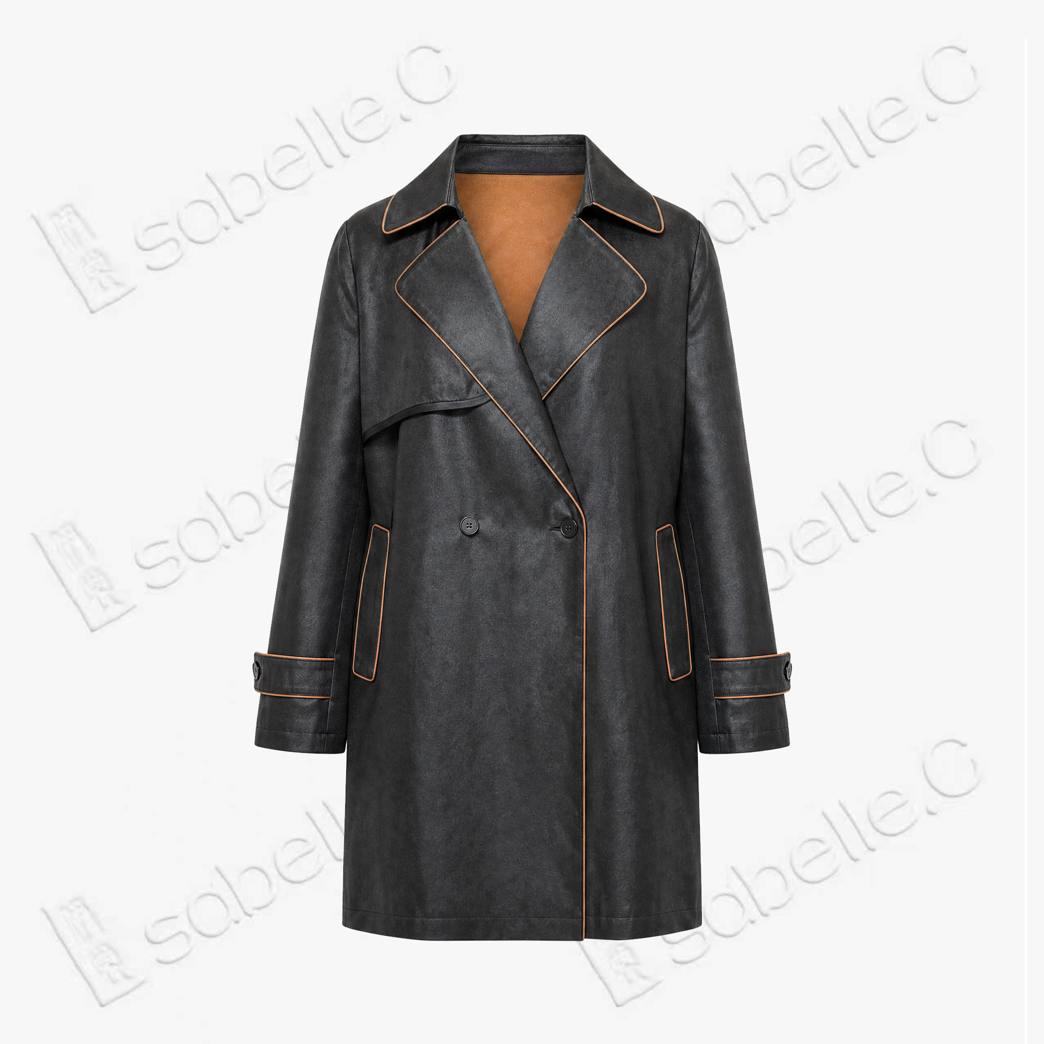 Leather‑Finish Gambiered Canton Silk Trench Coat - 重緞香雲紗風衣外套