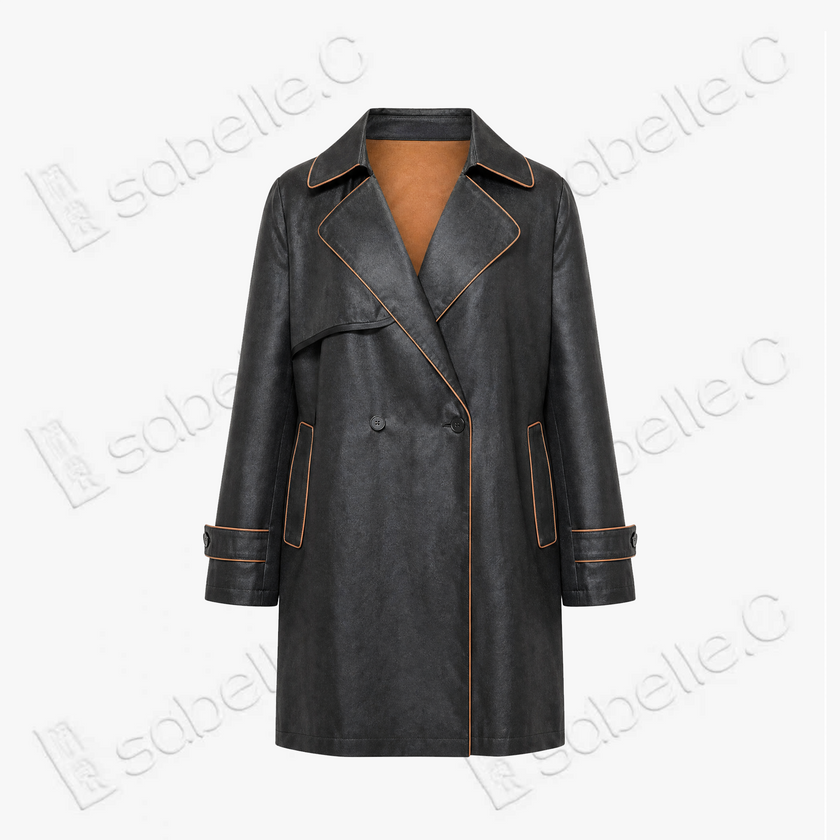 Leather‑Finish Gambiered Canton Silk Trench Coat - 重緞香雲紗風衣外套