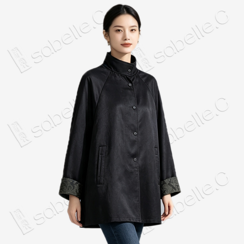 Heavy Silk Gambiered Canton Silk Trench Coat - 皮子料重緞香雲紗風衣外套