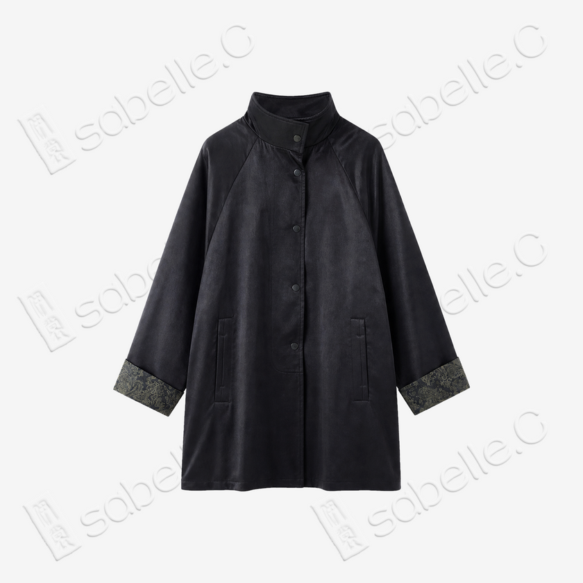 Heavy Silk Gambiered Canton Silk Trench Coat - 皮子料重緞香雲紗風衣外套