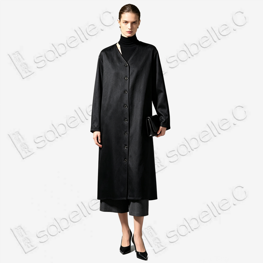 Long Coat in Heavy‑Weight Gambiered Canton Silk - 皮子料重緞香雲紗長外套