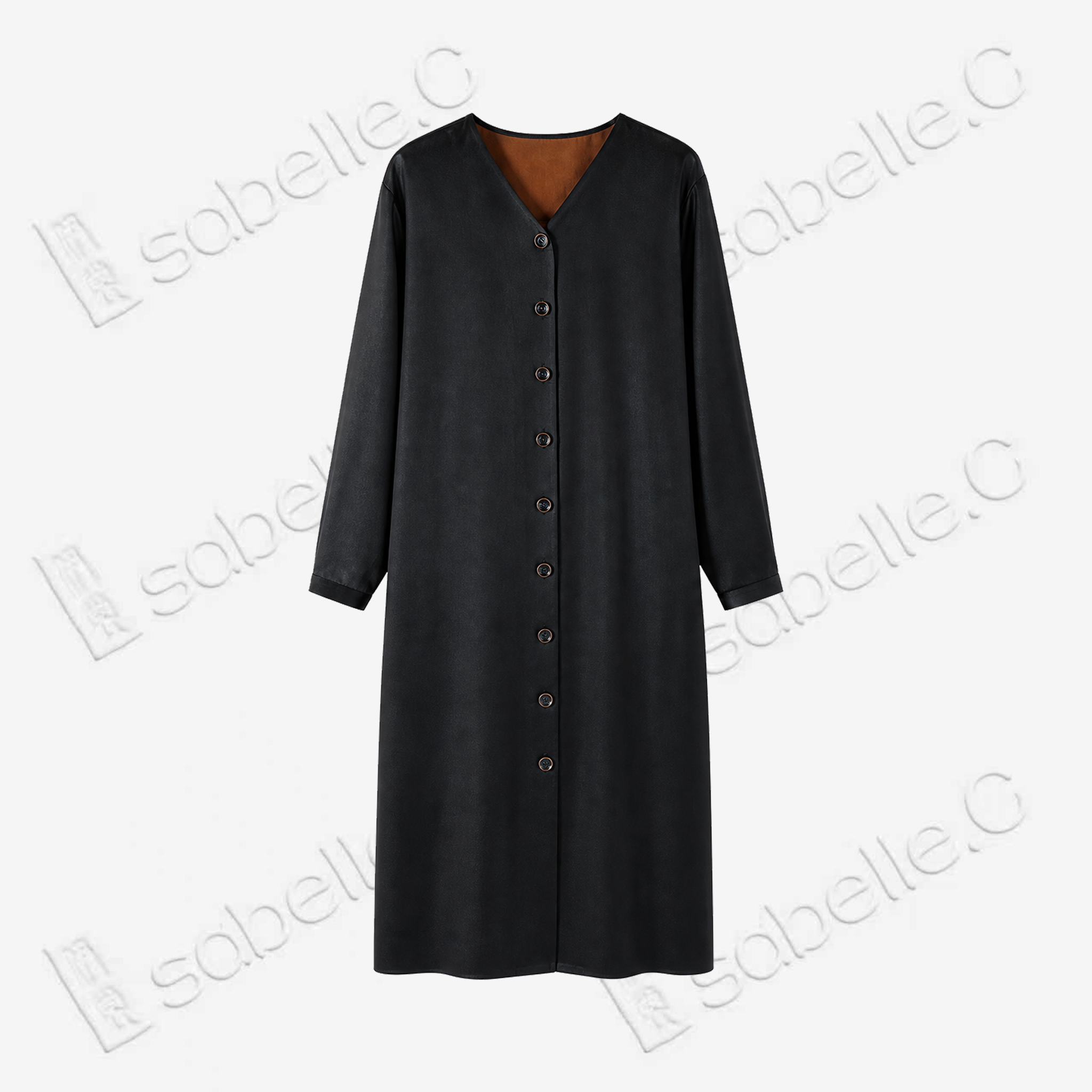 Long Coat in Heavy‑Weight Gambiered Canton Silk - 皮子料重緞香雲紗長外套