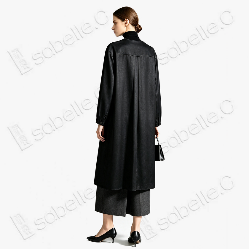Long Coat in Heavy‑Weight Gambiered Canton Silk - 皮子料重緞香雲紗長外套