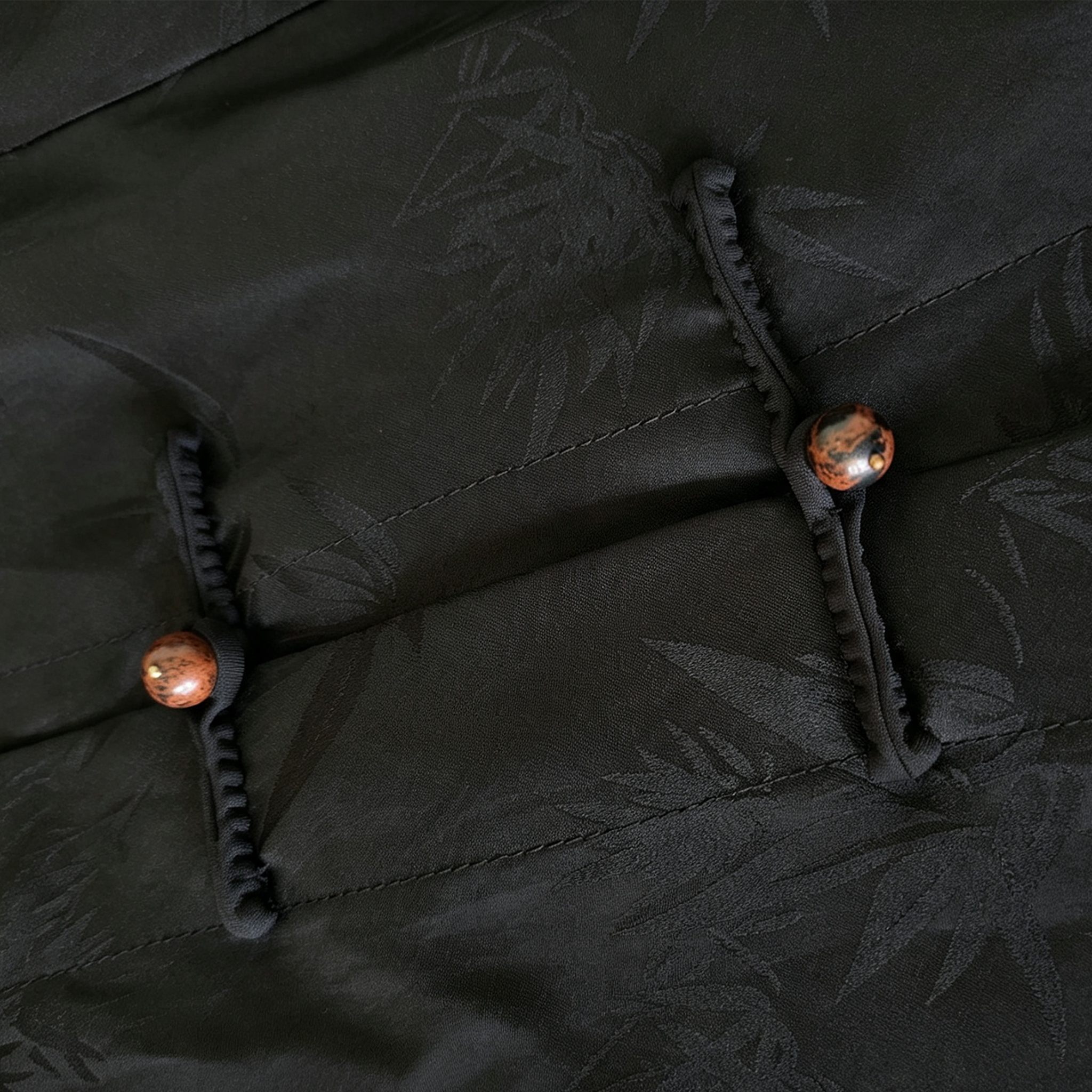 Gambiered Canton Silk Mandarin‑Collar Long Coat - 香雲紗盤口對襟長外套