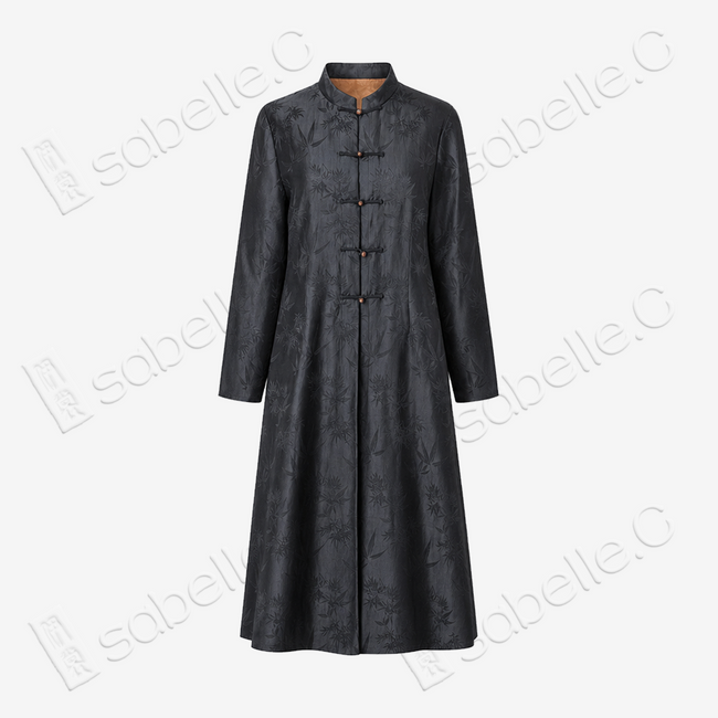 Gambiered Canton Silk Mandarin‑Collar Long Coat - 香雲紗盤口對襟長外套