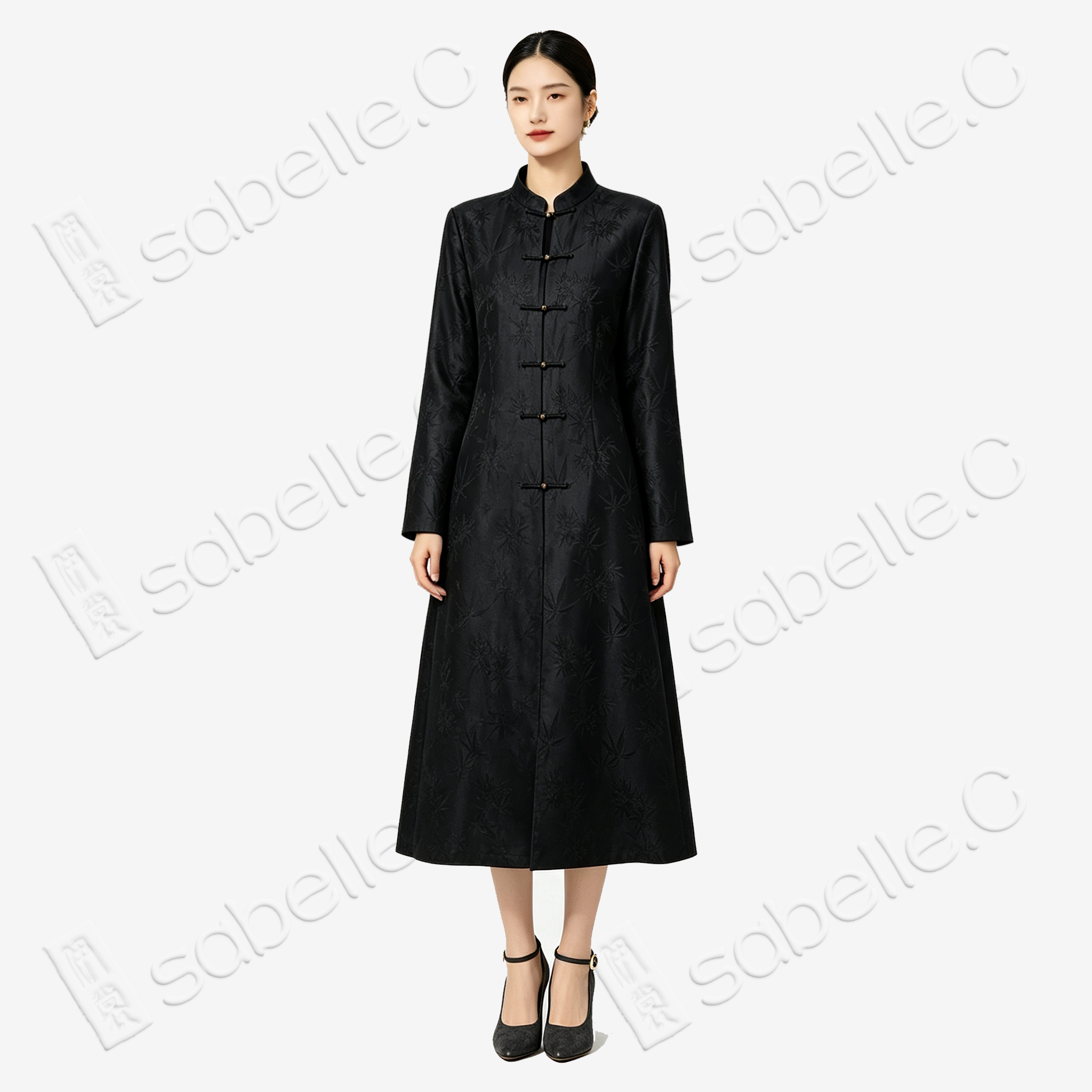 Gambiered Canton Silk Mandarin‑Collar Long Coat - 香雲紗盤口對襟長外套