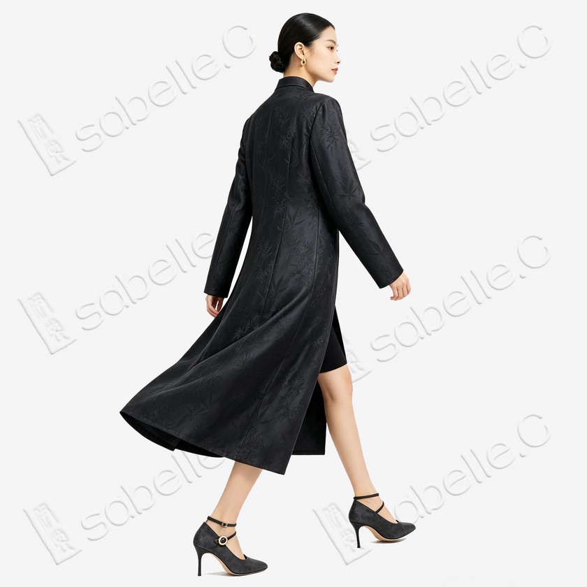 Gambiered Canton Silk Mandarin‑Collar Long Coat - 香雲紗盤口對襟長外套