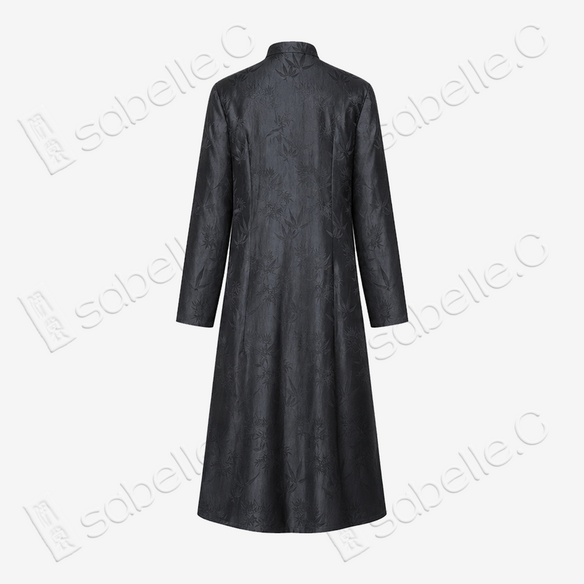 Gambiered Canton Silk Mandarin‑Collar Long Coat - 香雲紗盤口對襟長外套