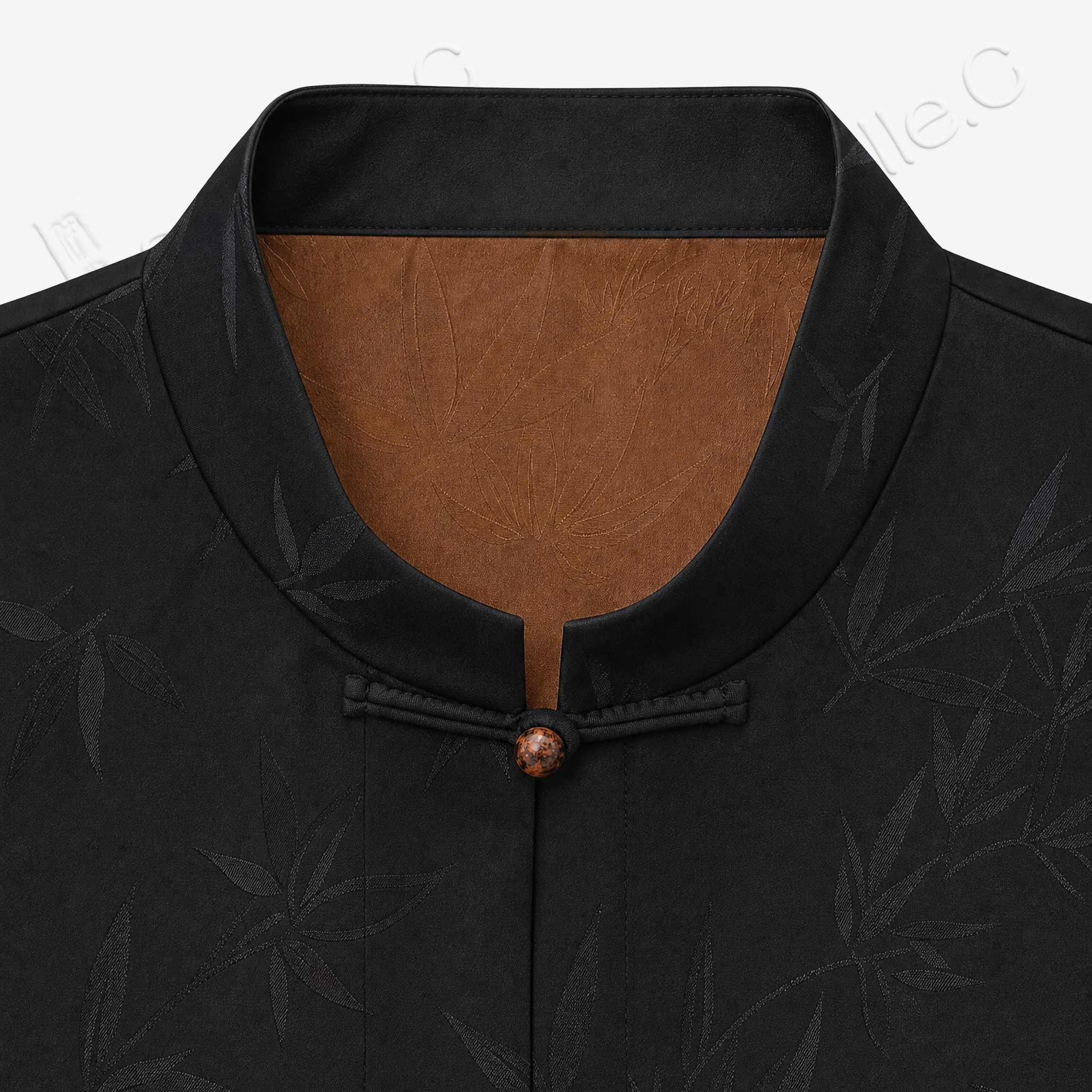 Gambiered Canton Silk Mandarin‑Collar Long Coat - 香雲紗盤口對襟長外套