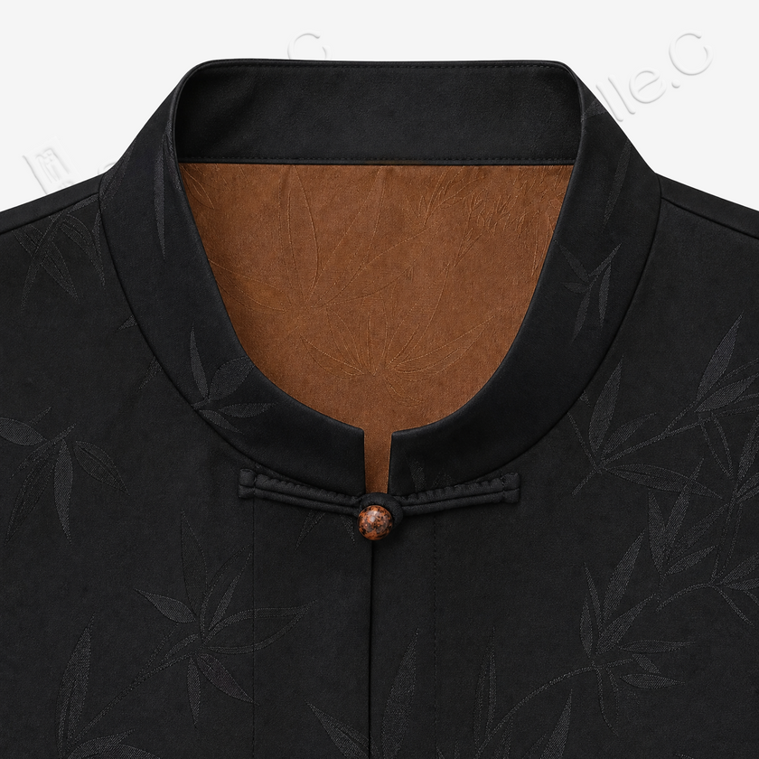 Gambiered Canton Silk Mandarin‑Collar Long Coat - 香雲紗盤口對襟長外套