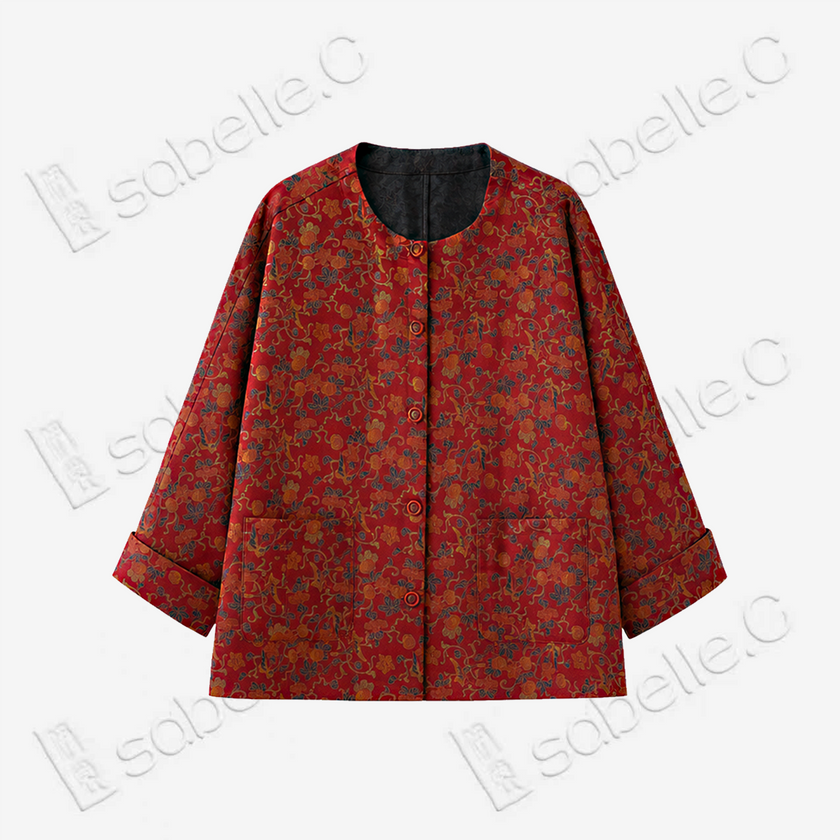 Floral Gambiered Canton Silk Jacket - 香雲紗外套