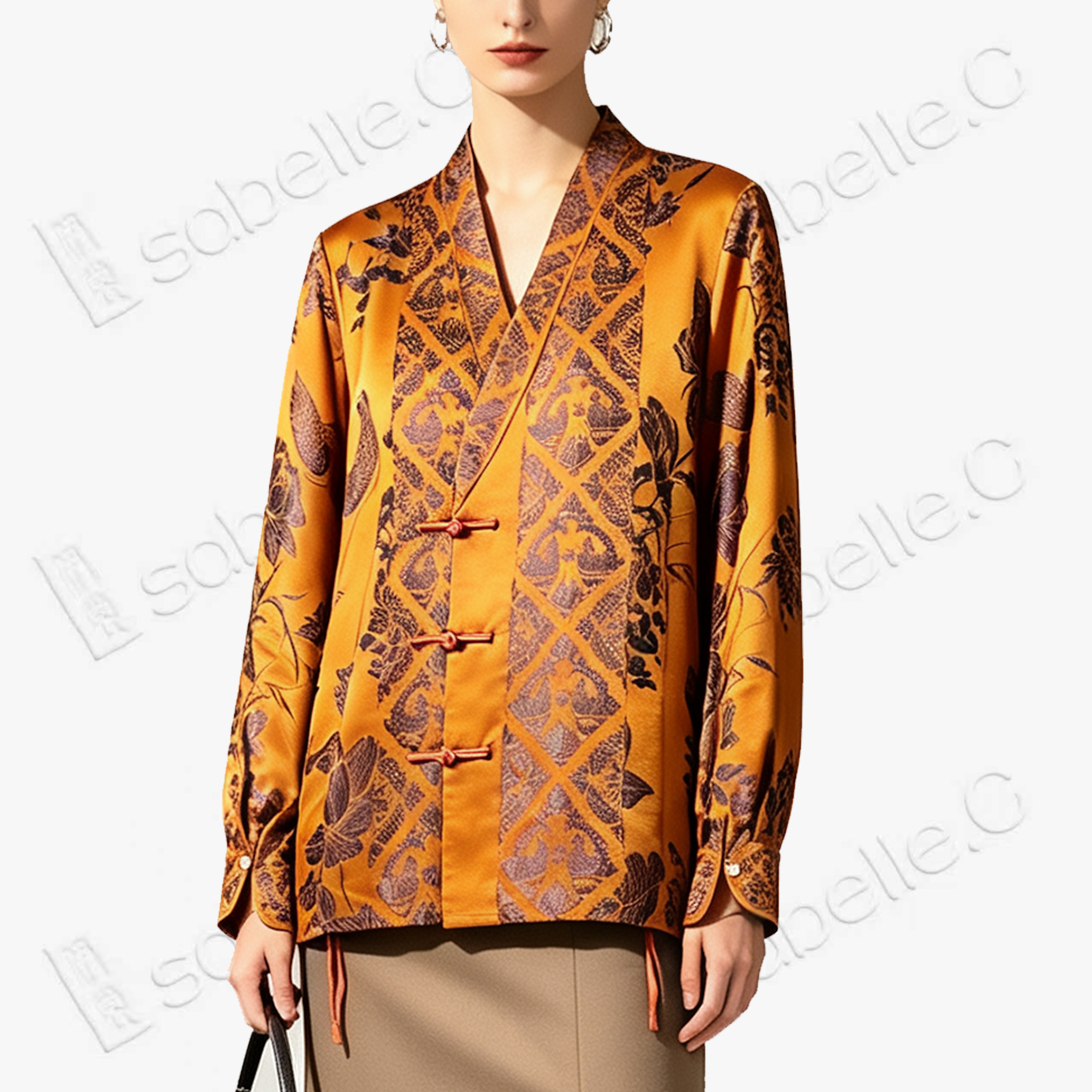 Vintage Silk Cross-collar Outerwear - 古董老緞襯衫外套