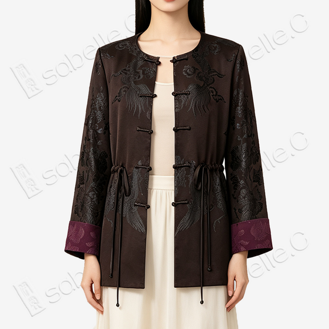 Vintage Silk‑Satin Jacket - 古董真絲老緞鳳紋收腰外套