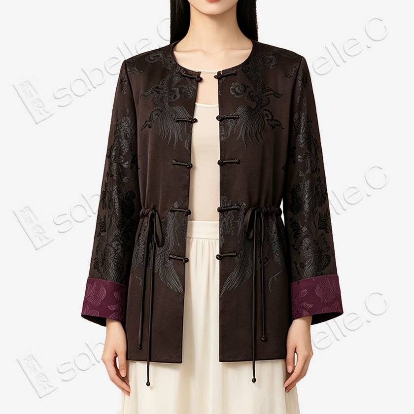 Vintage Silk‑Satin Jacket - 古董真絲老緞鳳紋收腰外套